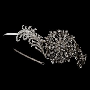 Alluring Antique Silver Clear Crystal Side Accented Headpiece 7062