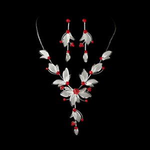 Necklace Earring Set 8280 Silver Red