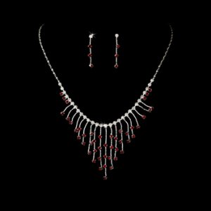Necklace Earring Set 3126 Silver Red
