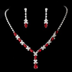 Necklace Earring Set 9235 Silver Red