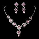 Silver Necklace & Earring Set with Light Rose Crystals and Clear Rhinestones 4362