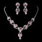 Silver Necklace & Earring Set with Light Rose Crystals and Clear Rhinestones 4362