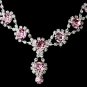 Silver Necklace & Earring Set with Light Rose Crystals and Clear Rhinestones 4362