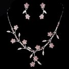 Necklace Earring Set NE 363 Silver Pink