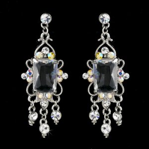 Vintage Silver & AB Crystal Drop Earrings E 936