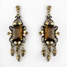 Vintage Silver & Brown Crystal Drop Earrings E 936