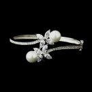 Silver White Pearl & Marquise CZ Crystal Bridal Bangle Bracelet 2546