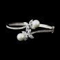 Silver White Pearl & Marquise CZ Crystal Bridal Bangle Bracelet 2546