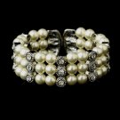 Antique Silver Ivory Pearl & Rhinestone Bridal Cuff Bracelet 721