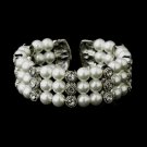 Antique Silver White Pearl & Rhinestone Bridal Cuff Bracelet 721
