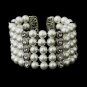 Antique Silver 5 Row White Pearl & Rhinestone Cuff Bridal Bracelet 722