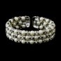 Antique Silver Diamond White 3 Row Pearl & Rhinestone Cuff Bridal Bracelet 723