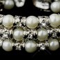 Antique Silver Diamond White 3 Row Pearl & Rhinestone Cuff Bridal Bracelet 723