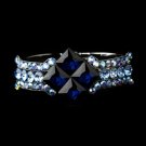 Hematite Large Blue & AB Crystal Bridal Clasp Bracelet 8660