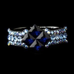 Hematite Large Blue & AB Crystal Bridal Clasp Bracelet 8660