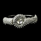 Silver Clear Crystal Bridal Beach Seashell Bangle Bracelet 8662