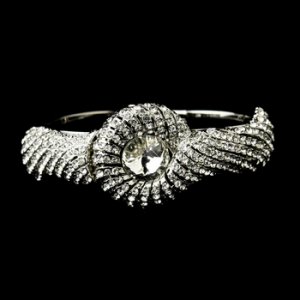 Silver Clear Crystal Bridal Beach Seashell Bangle Bracelet 8662