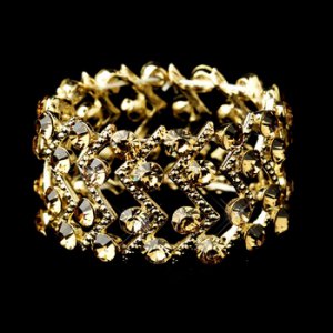 Gold Topaz Crystal Stretch Cuff Bridal Bracelet 8691