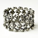 Hematite Smoked Crystal Bridal Stretch Cuff Bracelet 8691