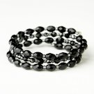 Silver Black Shiny Stone Coil Bridal Stretch Bracelet 8730