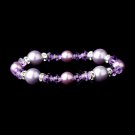 Silver Light Amethyst Pearl & Swarovski Crystal Bead Bridal Stretch Bracelet 8740