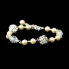 Ivory Glass Pearl with Clear & AB Rhinestone Ball Linked Bridal Clasp Bracelet 8744