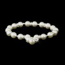 White Glass Pearl with Clear & AB Rhinestone Ball Linked Bridal Clasp Bracelet 8744