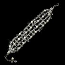 Silver Austrian Crystal & Diamond White Freshwater Pearl Bridal Clasp Bracelet 8781