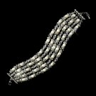Antique Silver Diamond White Freshwater Pearl & Swarovski Crystal Bead Bridal Clasp Bracelet 8782