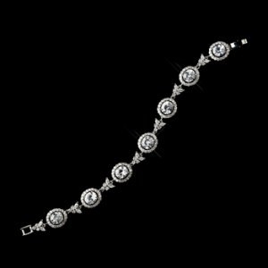 Silver Clear Oval CZ Clasp Bridal Bracelet 9017