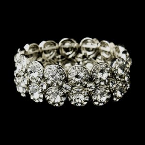 Crystal Bracelets > Antique Silver Clear Crystal Stretch Cuff Bridal Bracelet 9236
