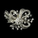 Antique Silver Clear Rhinestone Bow Tie Brooch 179