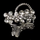 Antique Silver Clear Flower Basket Pin Brooch 135
