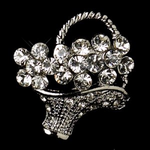 Antique Silver Clear Flower Basket Pin Brooch 135