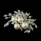 Antique Silver Diamond White Pearl & Rhinestone Floral Brooch 175