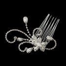 Silver Side Bridal Hair Comb > Silver Clear Floral Rhinestone Side Comb 4285