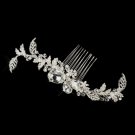 Silver Clear Rhinestone & Crystal Leaf Side Side Comb 5672