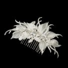 Silver Ivory Fabric & Rhinestone Side Comb 9484