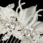 Silver Ivory Fabric & Rhinestone Side Comb 9484