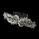 Antique Silver Clear Rhinestone & Floral Fabric Side Comb 9984