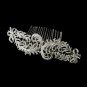 Antique Silver Clear Rhinestone & Floral Fabric Side Comb 9984