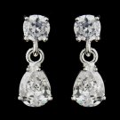 Silver Clear CZ Tear Drop Crystal Dangle Drop Bridal Earrings 20788