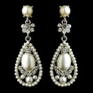 Antique Silver Clear Rhinestone & Diamond White Pearl Bridal Earrings 22585