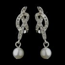 Silver White Pearl and Clear Rhinestone Love Knot Bridal Earrings 24022