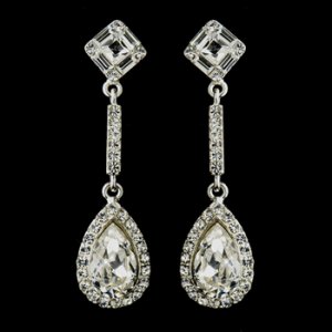 Silver Clear Tear Drop Rhinestone Bridal Earrings 24521
