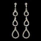 Silver Clear Three Tiered Tear Drop Rhinestone Bridal Earrings 25301
