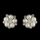 Silver White Pearl and Oval Clear Bridal Rhinestone Earrings 30007