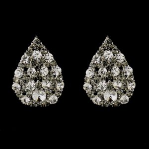 Silver Smoked & Clear Tear Drop Rhinestone Bridal Stud Earrings 30013