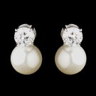 Silver Clear CZ Crystal & White Pearl Bridal Earrings 3534