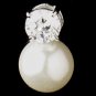 Silver Clear CZ Crystal & White Pearl Bridal Earrings 3534